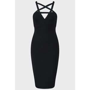 Killstar Dress L Betty Rage Pin Up Midi Strappy Stretchy Bodycon Black Goth NWT